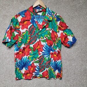 Hilo Hattie Hawaiian Shirt Large Vibrant Colorful Floral Surf Sail Boat USA XL‎
